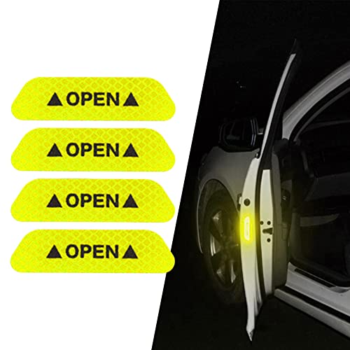 Fogfar 4 PCS Door Open Warning Reflective Sticker, 3.74' x 0.98' Car Door Sticker, Universal Safety Caution Warning Sticker, Car Door Anti-Collision Strip Sticker (Fluorescence Yellow)
