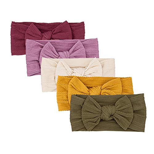 Parker Baby Girl Headbands - 5 Pack of Cable Knit Nylon Bows for Girls -'Matilda Set'