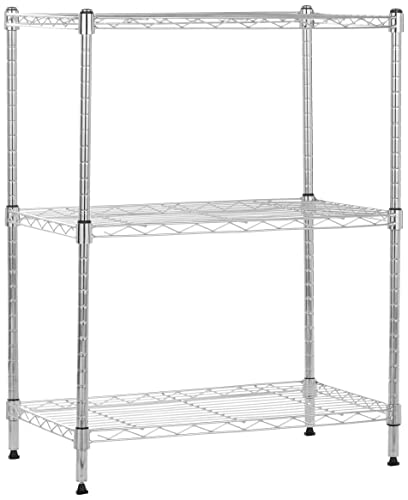 Amazon Basics 3-Shelf Narrow Adjustable, Heavy Duty Storage Shelving Unit (250 lbs loading capacity per shelf), Steel Organizer Wire Rack, Chrome, 23.2' L x 13.4' W x 30' H