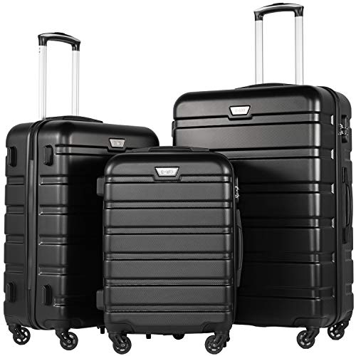 Coolife Luggage 3 Piece Set Suitcase Spinner Hardshell Lightweight TSA Lock (black, 3 piece set(20in24in28in))