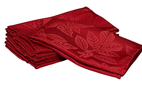 Kadut Christmas Napkins, Jacquard Poinsettia Leaf Cloth Napkins, (17x17 Inch) Set of 4 |Heavy Duty Fabric, Stain Proof Dinner Napkins for Harvest,Xmas, Holiday, Winter, and Parties.