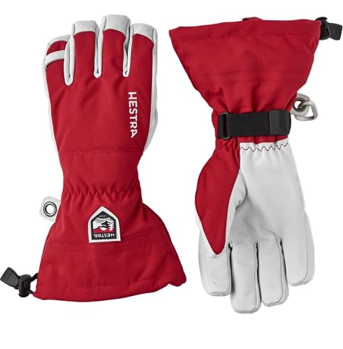 Hestra Army Leather Heli Ski Glove - Classic 5-Finger Snow Glove for Skiing, Snowboarding and Mountaineering, Red, 9