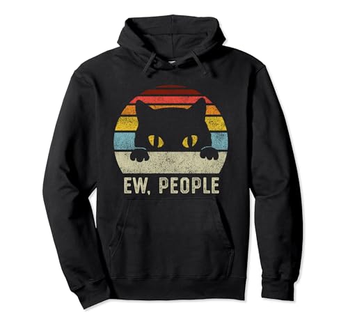 Ew People Retro Cat Funny Vintage Anti Social Introvert Pullover Hoodie