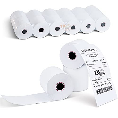 TK Thermal King, (12 Rolls) 2 1/4' 150' feet White Thermal Paper Cash Register POS Receipt, Fits All Credit Card Terminal Great For Thermal Receipt Register Tape 48GSM White