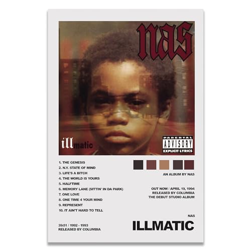 Thunwid Rapper Posters Nas Poster Illmatic Album Cover Posters Canvas Wall Art Decor Picture Print for Living Room Bedroom Decoration Painting 12x18inch Unframed