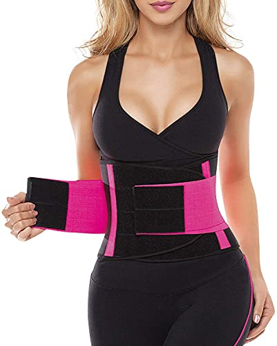 SHAPERX Women Waist Trainer Eraser Belt Tummy Control Waist Trimmer Slimming Belly Band Shaper, SZ8002-Rose-L