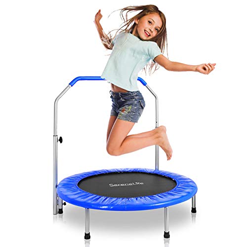 SereneLife Portable & Foldable Trampoline - 36' In-Home Mini Rebounder, Fitness Body Exercise - Updated Version - SLSPT365,Blue