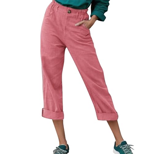 Lightning Deals of Today Prime Todays Daily Deals Women Capri Pants 2024 Summer Trendy Linen Cropped Trouser with Pockets Beach Casual Cruise Fashion Capris Clothes Womens Capris for Summer Wine