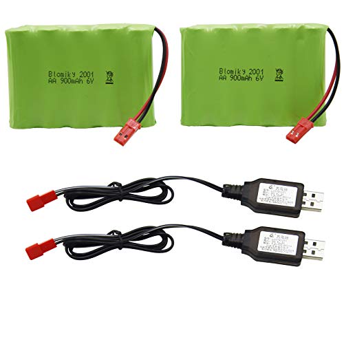 Blomiky 2 Pack 6V 900mAh AA Battery Pack with JST Plug and USB Charger Cable Suitable for New Huina 540 Dump 520 RC Bulldozer and 510 Excavator 540 Battery 2