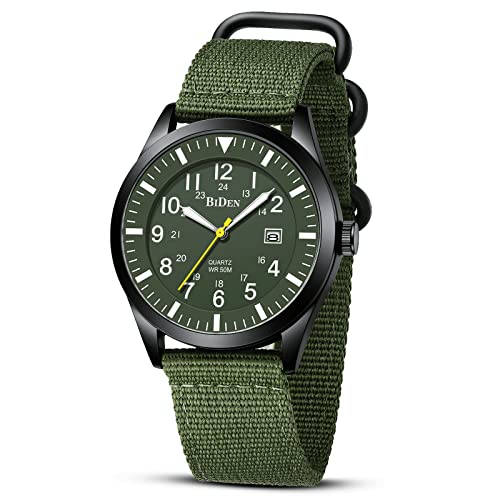 HANPOSH Mens Watches Military Watches for Men Military Army Watch Analogue Quartz Waterproof Wrist Watches for Men Date Display Nylon Tactical Field Sports Minimalist Watches