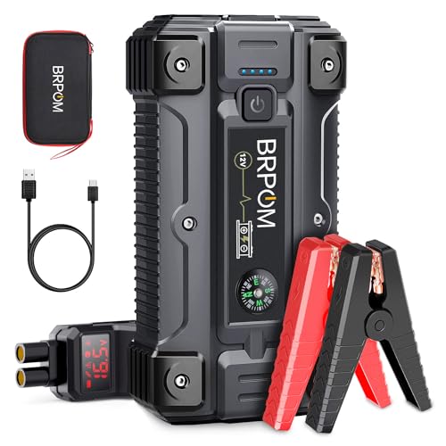 BRPOM Car Jump Starter, 5000A Peak 26800mAh (Up to All Gas or 10L Diesel Engine, 50 Times) 12V Auto Booster Battery Charger Jump Box with Quick Charger Smart Jump Cables
