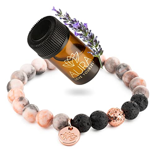 Relaxation Gift for Women Lava Rock Bracelet Yoga Beads with Lavender Essential Oil Calming Aromatherapy Diffuser Stone Beaded Bracelet Self Care Healing Stress Relief Gift for MOM