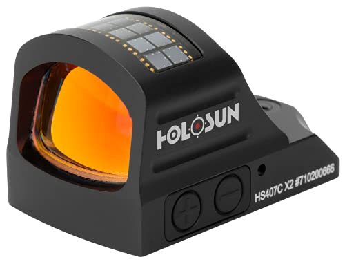 HOLOSUN HS407C X2 Red 2 MOA Dot Open Reflex Sight - Durable Shake-Awake Solar Failsafe Parallax-Free Aluminum Pistol Sight for Full-Sized Handguns