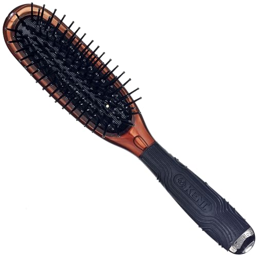 Kent KB Headhog Travel Detangling Hair Brush, Tortoise Shell, Black Rubber Cushion Detangler Brush and Scalp Brush, Firm Rounded Plastic Bristles for Women Men and Kids Everyday Care, Made in England