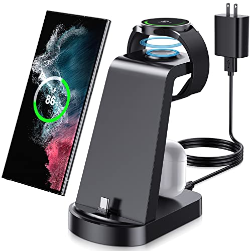 Charging Station for Samsung Multiple Devices, VCVS 3 in 1 Fast Charger Station, Wireless Charger for Samsung Galaxy Watch 6/5/4/3, Galaxy S23/S22/S21/S20/S10,Note20/10,Z Flip4/5,Z Fold4/5,Galaxy Buds