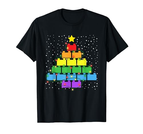 Block Brick Building Tree Christmas Xmas Master Builder Kids T-Shirt