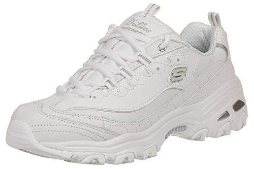 Skechers Sport womens D'LITES FRESH START Memory Foam Lace-up Sneaker,White Silver,9 M US