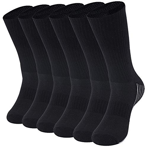 Sunew Crew Bamboo Socks,Womens Moisture Wicking Cushioned Mid Calf Hiking Camping Climbing Cycling Cushioned Wicking Home Traning Fitness Dress Socks 6 Pairs Black M