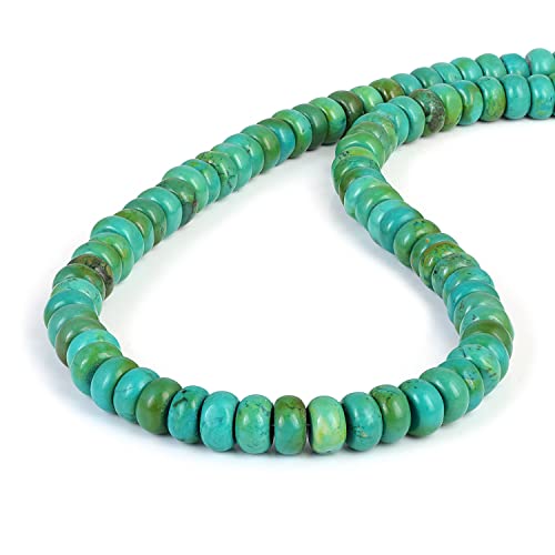Vatslacreations 8-9 MM Dainty Natural Smooth Rondelle Turquoise Bead Necklace Native American Navajo Arizona Turquoise Southwest Jewelry Sleeping Beauty Turquoise Kingman Blue (19-20 Inch)