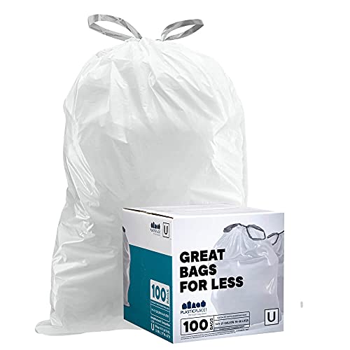 Plasticplace simplehuman (x) Code U Compatible Garbage Liners 14.5-21 Gallon / 55-80 Liter 27' x 32', 100 Count, White