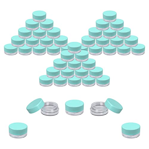 Houseables 3 Gram Jar, 3 ML, Blue, 50 Pk, BPA Free, Cosmetic Sample Empty Container, Plastic, Round Pot, Screw Cap Lid, Small Tiny 3g Bottle, for Make Up, Eye Shadow, Nails, Powder, Paint, Jewelry