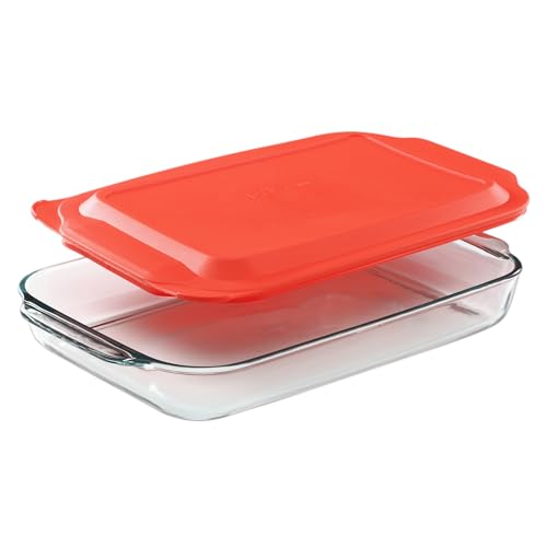 Pyrex Basics 3 QT Glass Baking Dish With Plastic Lid, Casserole Dish, Glass Food Container, Oven, Freezer And Microwave Safe, Clear Container
