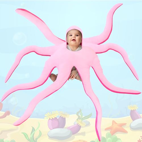 Libima Baby Octopus Costume Wearable Giant Stuffed Animal Costume Large Cute Plush Squid Costume for Infants Baby Toddlers Family Halloween Animal Birthday Gifts, Pink