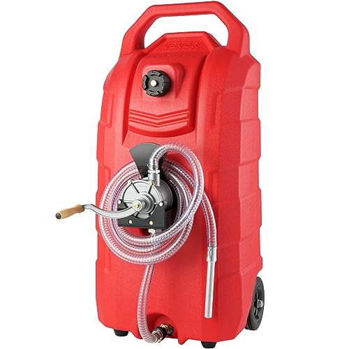 VEVOR 16 Gallon Fuel Caddy, 7.8 L/min, Portable Gas Storage Tank Container with Hand Pump Rubber Wheels, Fuel Transfer Storage Tank for Gasoline Diesel Machine Oil Car Mowers Tractor Boat Motorcycle