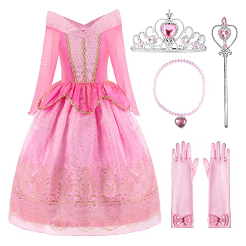 ReliBeauty Little Girls Princess Dress up Costume with Accessories, 6-6X (140), Pink