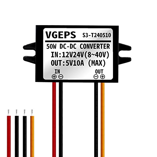 12V 24V to 5V Step Down Converter Step Down Transformer 8~40Vdc to 5Vdc 10A 50W Converter DC to DC Converter Voltage Buck Module Regulator Waterproof for Car Power Supply (8~40V Input/5V10A Output)