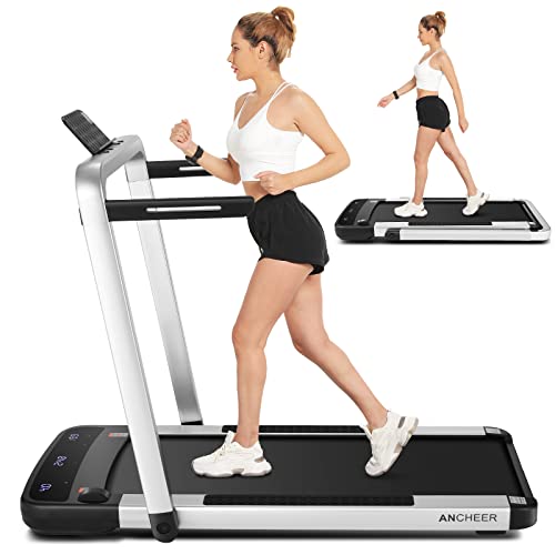 ANCHEER 2 in 1 Under Desk Treadmill, Folding Treadmill for Home Office, 2.25HP Walking Pad Treadmill with Handrail, Electric Running Jogging Machine with APP, Remote Control and LED Display