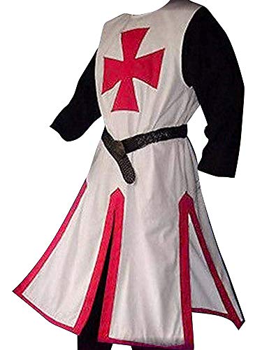 Enjoybuy Mens Medieval Crusader Knights Templar Tunic Costumes Renaissance Halloween Surcoat Warrior Black Plague Cloak Cosplay Top, L-red, X-Large