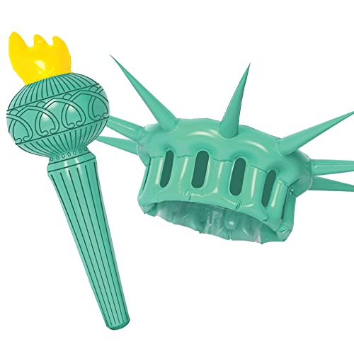 Beistle 22.25' & 17.5' Inflatable Adult Statue Of Liberty Costume Crown And Torch, Patriotic Party Accessories, Green/Yellow/Black
