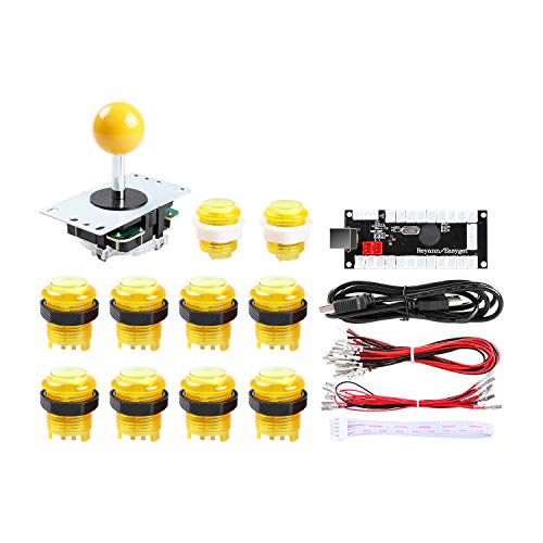 Hikig Arcade DIY LED Kit, Zero Delay USB Encoder + 8 Way Joystick + 5V LED Illuminated Arcade Push Buttons for Raspberry Pi Mame and Other Fighting Games Project (Yellow)