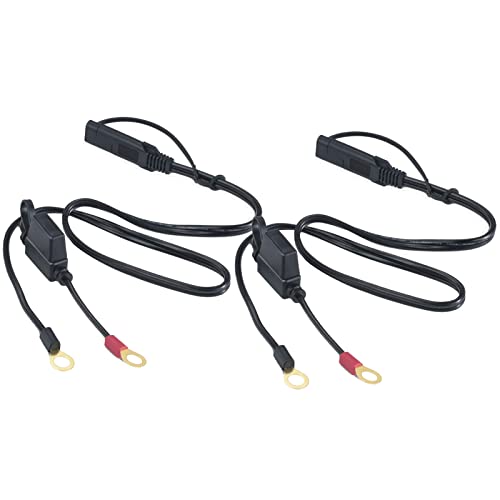 Motorcycle Solar SAE Quick Disconnect Extension Cable Adapter, Ring Terminal Harness with Black Fused 2-Pin Quick Disconnect Plug to Solar Panel, Power Supply, Motorcycle/Motorbike/Car (2pcs)