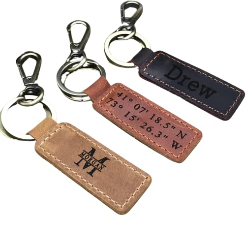 PERSONALIZED Leather KEYCHAIN, Coordinates Key Chain, 3rd Anniversary, Gift for Birthday, Keyfob, Best Gift
