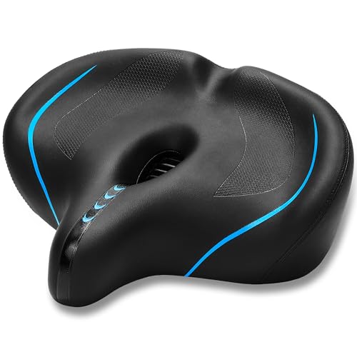 CDYWD Oversized Bike Seat for Men & Women Comfort, Extra Wide Soft Cushion Bicycle Seat, Large Comfortable Backrest Padded Bike Saddle, Universal Replacement for Exercise, Stationary, City Bike, Ebike