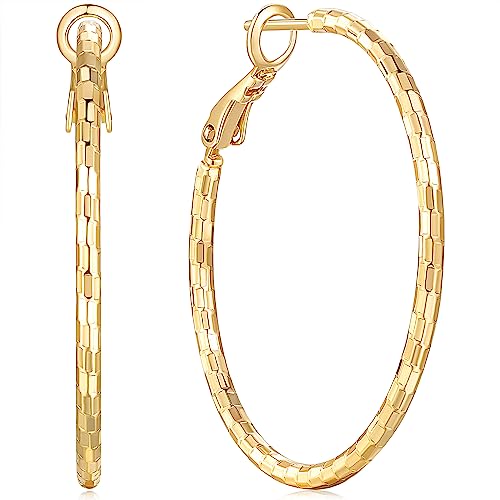 Degerde 14K Gold Hoop Earrings for Women, Large Gold Hoop Earrings 14K Gold Earrings for Women Trendy Well-cutting Stylish Big Gold Hoop Earrings Thin Gold Jewelry Hoop Earrings for Women 40mm (LARGE)