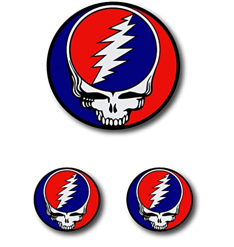 Grateful Alien Hippie Dead Decal Steal Your Rock Band Skull Vinyl Sticker for Car Laptop Windows and More 1 Large (4 Inches) 2 Small (2 inches)