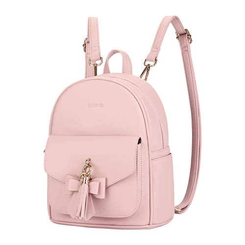 ECOSUSI Mini Backpack for Women Girls Cute Bowknot Small Backpack Purse Ladies Leather Bookbag Satchel Bag, with Charm Tassel