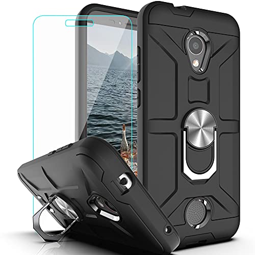 YmhxcY Coolpad Legacy S Case with HD Screen Protector 360 Degree Rotating Ring Kickstand Holder Dual Layers of Shockproof Phone Case for Coolpad Legacy S-ZS Black