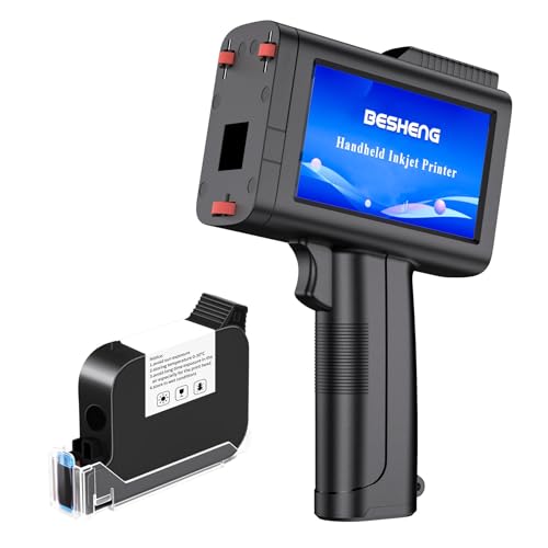 BESHENG Handheld Inkjet Printer, Portable Printer Gun with 42ml Solvent Ink Cartridge for Date/Time/Batch/Lot/Serial Number,Text,QR,Barcode,Logo,Variable Coding Machine on Any Surface (TH10, 0.5inch)
