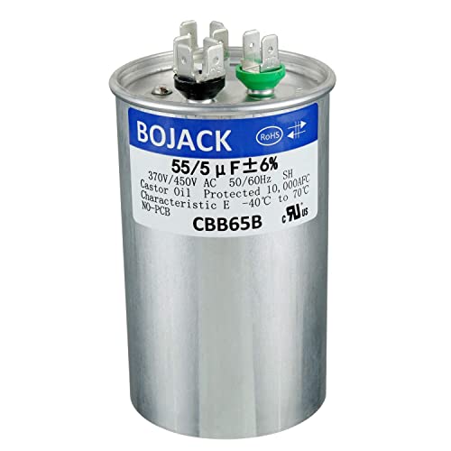 BOJACK 55+5uF 55/5MFD ±6% 370V/440V CBB65 Dual Run Circular Start Capacitor for AC Motor Run or Fan Start or Condenser Straight