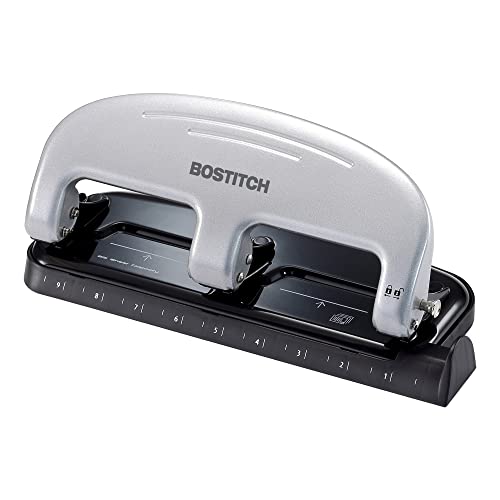 Bostitch Office EZ Squeeze 3-Hole Punch, 20 Sheet Capacity, Reduced Effort, No Jam Technology , Silver , 2' x 4.4' x 11.1'