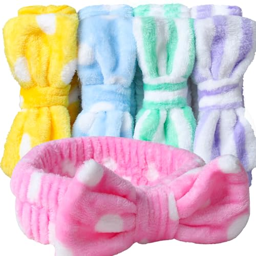 Teenitor Makeup Headband, Spa Headband, Bow Headbands, Headbands for Washing Face,Makeup, Shower Spa, Microfiber Headband for Girls Women Gift, 5pcs
