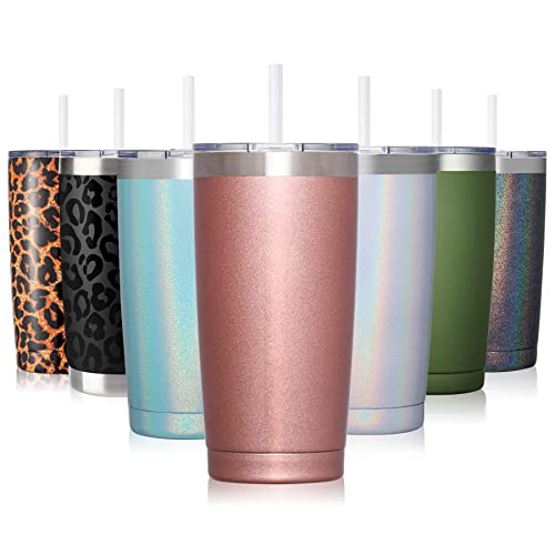 CIVAGO 20oz Insulated Stainless Steel Tumbler, Coffee Tumbler with Lid and Straw, Double Wall Vacuum Travel Coffee Mug, Powder Coated Tumbler Cup (Rose Gold,1)