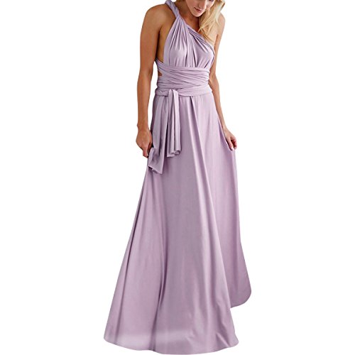 Women Sexy Convertible Transformer Multi-Way Wear Maxi Warp Bandage High Waist V-Neck Dress for Cocktail Bridesmaid Party Wedding Evening Formal Homecoming Clothing Light Purple XS