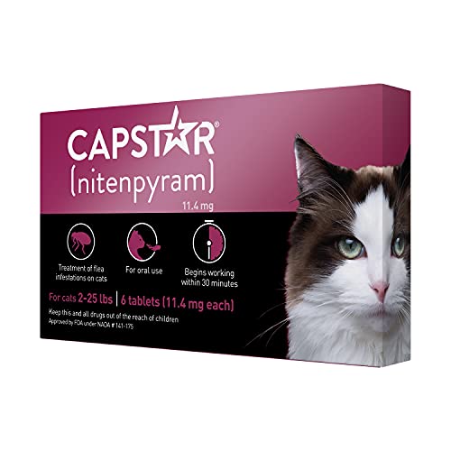 Capstar (nitenpyram) for Cats, Fast-Acting Oral Flea Treatment for Cats 2-25 lbs, Vet-Recommended Flea Medication Tablets Start Killing Fleas in 30 Minutes, 6 Doses