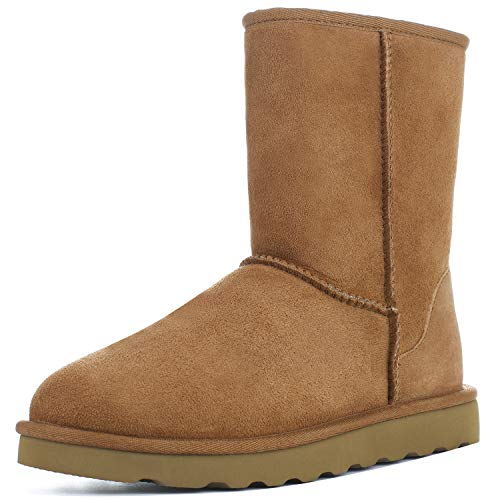 WaySoft Genuine Australia Sheepskin Snow Winter Boots for Women, Classic Water Resistance Shearling Boots Women (8 M US, Chestnut)