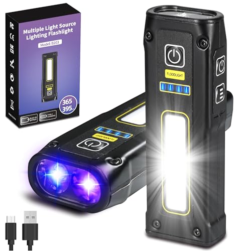 DARKBEAM UV Flashlight 365+395 Blacklight, LED EDC Flashlights high Lumen USB C Rechargeable Woods Lamp, Mini Magnetic COB Red Light - Emergency Power - Urine, Scorpion Detector, Cure Resin